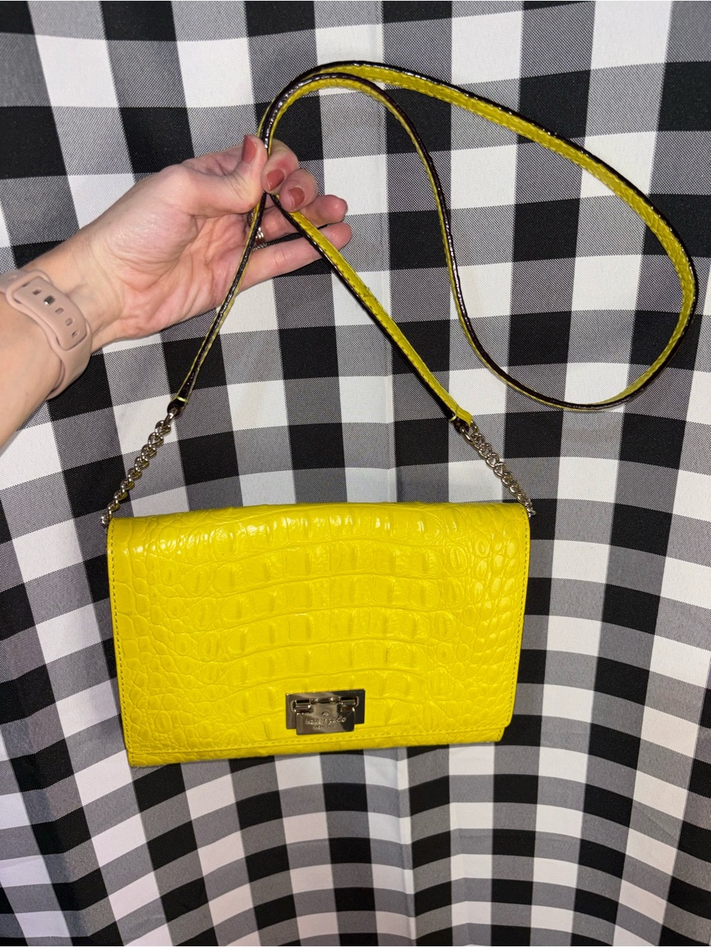Kate Spade Fiona Orchard Valley Yellow Croc Crossbody Bag
